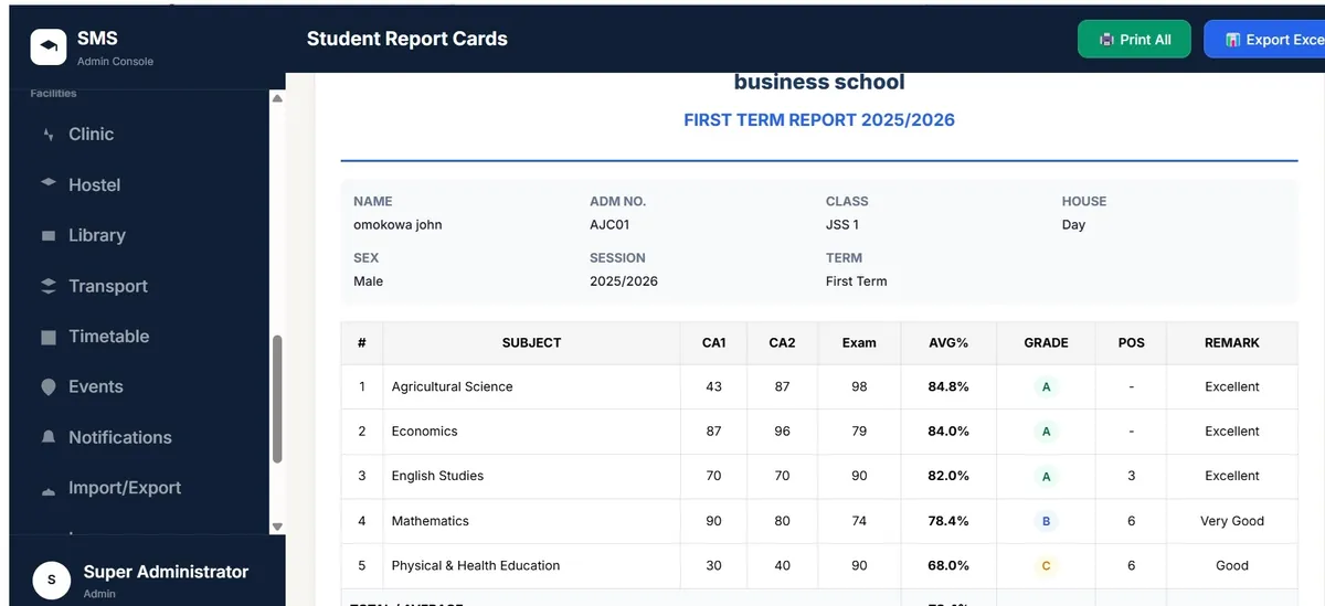 Student Report Cards