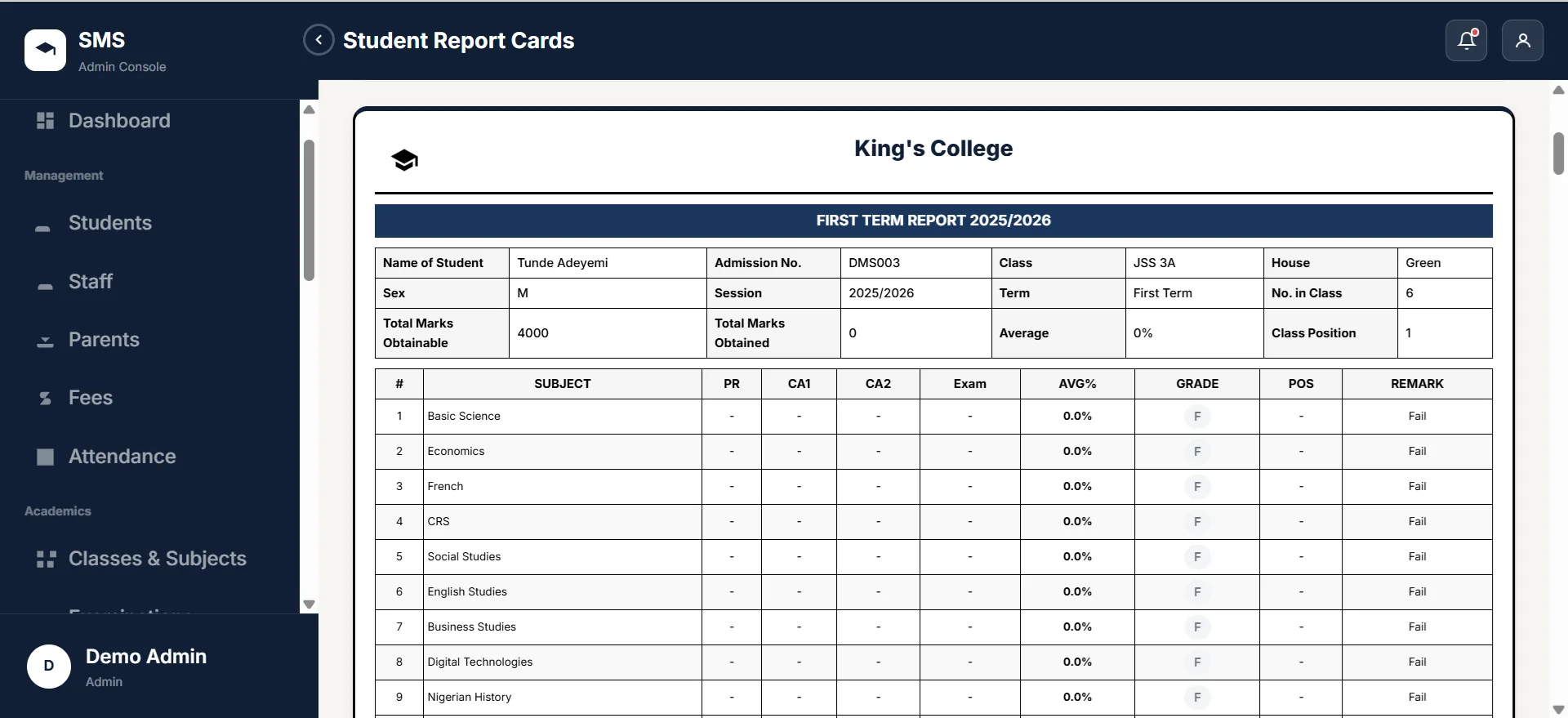 Student Report Cards